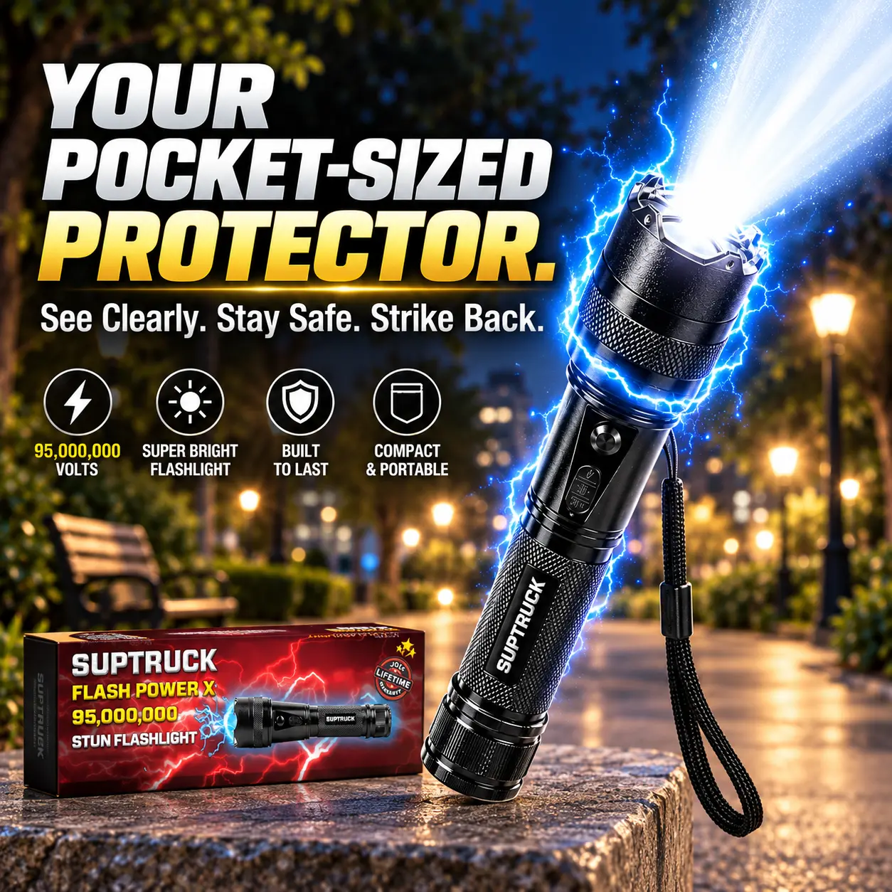 💥 2026 Hot Deals 70% OFF ️🔦 SUPTRUCK™ Flash Power X95 Hi-Tech Flashlight ⚡ Defend with Max Power
